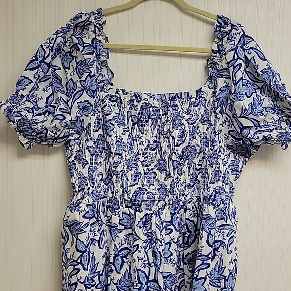 Boden Blue & White Floral Linen Maxi Dress Sz 20/22R. Spring Vacation Easter - Picture 3 of 5